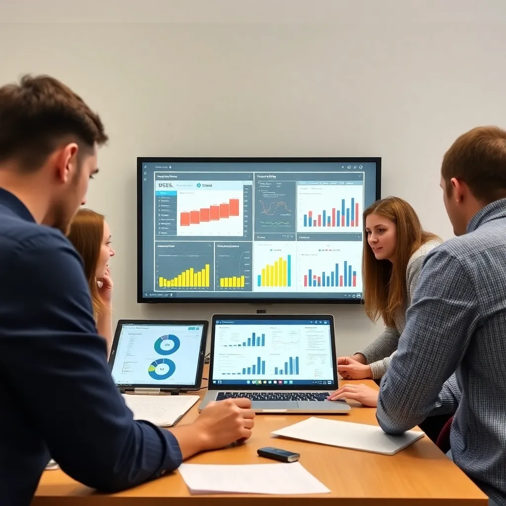 Účastníci kurzu dátovej analýzy spolupracujúci na projekte s grafmi a tabuľkami